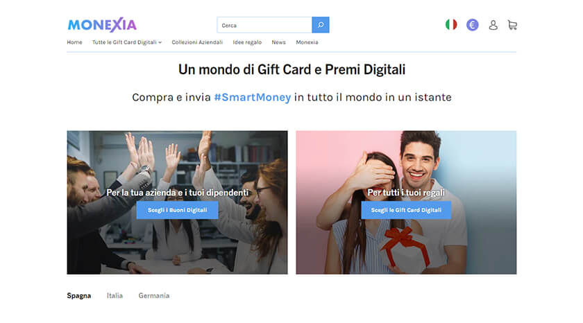 Monexia è il primo e-commerce mondiale di branded money: gift card, buoni digitali, voucher e ricariche
